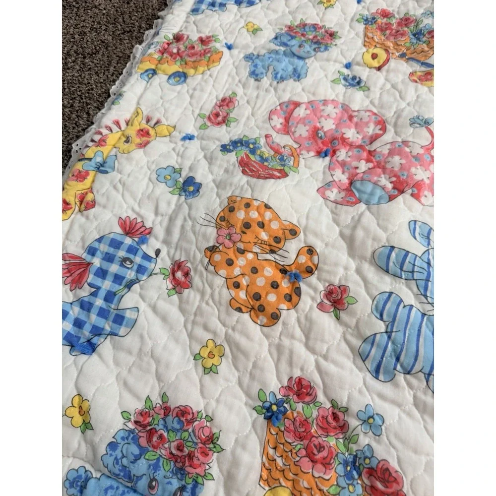 Vintage Baby Crib Quilt Blanket 48 X 26
